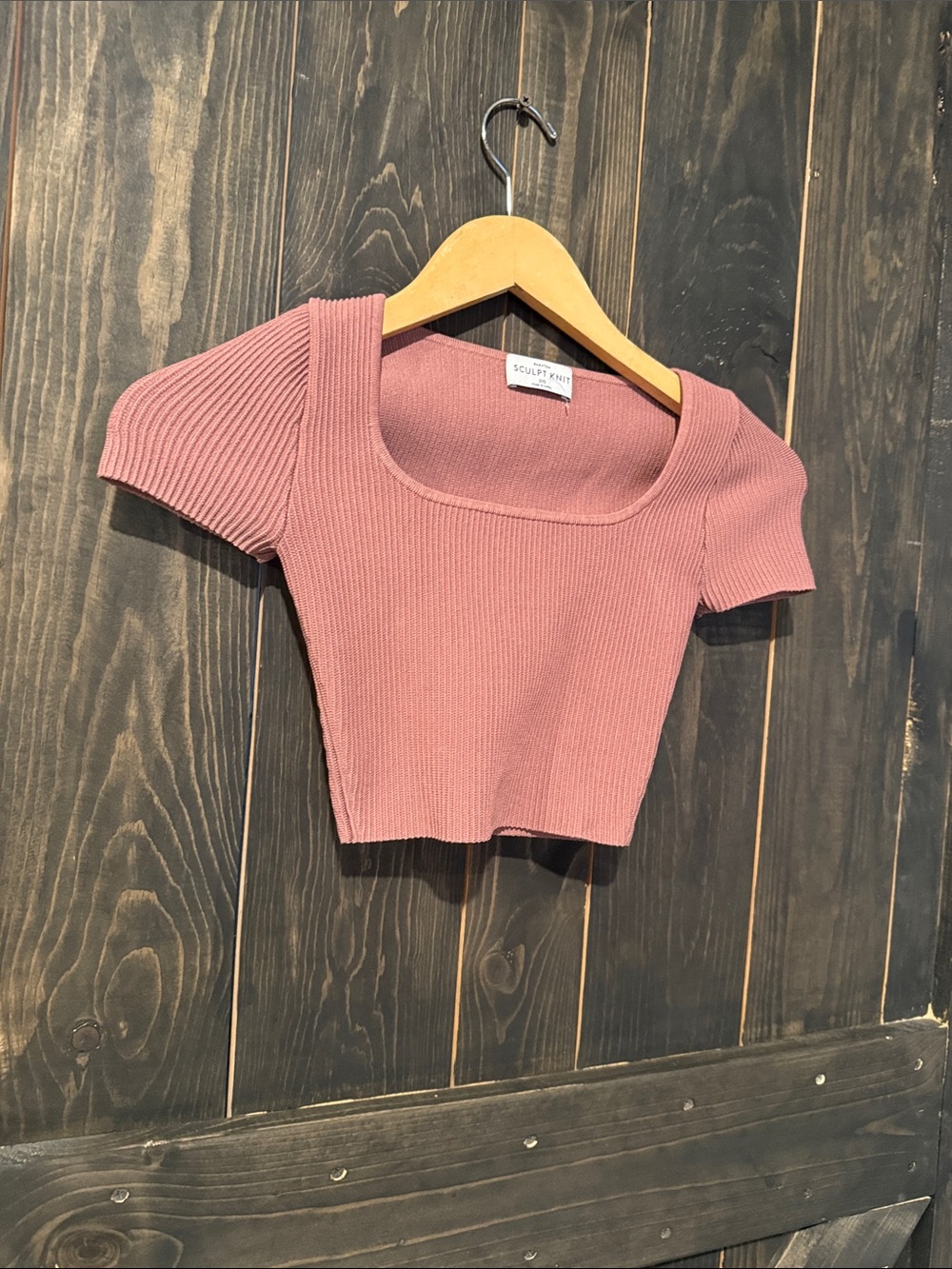 Babaton Ribbed Square-Neck Crop Top in Dusty Rose